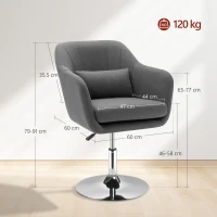 HOMCOM Fauteuil de salon Grand Confort Coussins lombaires Hauteur réglable pivotant 360° piètement métal chromé Lin Gris(m-3)