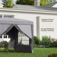 Outsunny 3x3(m) Pop-Up Gazebo, with Curtain Walls and Windows, Grey(m-7)