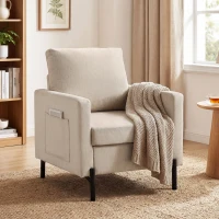 HOMCOM Fauteuil de salon, canapé 1 place rembourré avec accoudoirs, assise large et pieds en acier, 73 x 77 x 87 cm, beige(m-10)