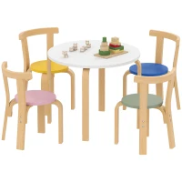 AIYAPLAY Set masă și scaune pentru copii 3-8 ani, 5 piese, cu margini rotunjite, din lemn multicolor(m-11)