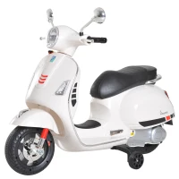 HOMCOM Motocicletă electrică pentru copii, design Vespa, baterie 6V cu sunete și lumini, vârsta 3-6 ani, alb(m-12)