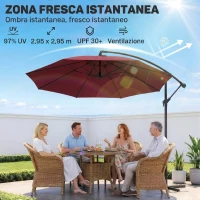 Outsunny Ombrellone da Giardino 3x2.5 m a Braccio Inclinabile con Manovella, Rosso Scuro(m-4)