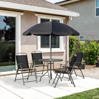 Outsunny Conjunto de Muebles para Jardín con 4 Sillas 1 Mesa y 1 Parasol Texteline Aluminio y Poliéster Negro(m-10)