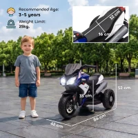 HOMCOM Kids Electric Motorcycle, 6V Ride on Motorcycle with 3 Wheels, LED Headlight, Music, Horn for Boys Girls 3-5 Y, Blue(m-3)