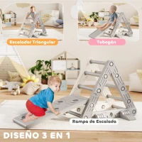 AIYAPLAY Triángulo de Escalada para Niños de 18-48 Meses con Tobogán y Rampa Escalador 130x80x69 cm Gris y Blanco(m-4)