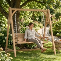Outsunny 2 Seater Garden Swing Seat, Wooden Swing Chair Bench with Cup Holders for Outdoor Porch Patio, Natural(m-7)