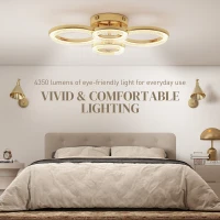 HOMCOM 4-Ring LED Ceiling Light, Flush Mount Ceiling Light with 3 Colour Temperatures, Gold Tone(m-5)