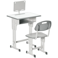 HOMCOM Bureau Enfant Gris avec Chaise et Rangement 60x45x102cm
