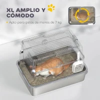 PawHut Arenero para Gatos de Acero Inoxidable XL Cerrado con Tapa Abatible Borde Alto Pala Antifugas Gris Claro(m-5)
