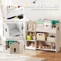 AIYAPLAY Estantería Infantil para Juguetes Estantes Abiertos Compartimentos Diseño de Ositos Organizador de Juguetes Blanco(m-6)