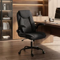 HOMCOM Linen-Look Computer Desk Chair, Executive Office Chair with Flip-Up Armrests and Thick Cushion, Black(m-8)