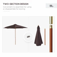 Outsunny 3(m) Garden Parasol, Pulley Operated Patio Umbrella, Wooden Parasol, Table Market Umbrella with Rope Pulley Mechanism and 8 Ribs, Coffee(m-7)