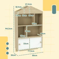 AIYAPLAY Libreria per Bambini  in Legno con Ripiani Aperti e Armadietto Inferiore, 80x30x140.5 cm, Bianco e color Legno(m-3)