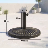 Outsunny Base Ombrellone Rotonda per Pali da Ø3,8-4,8cm con Decorazione e Manopola, Peso 15kg Ø49x32cm(m-3)