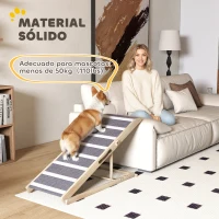 PawHut Rampa para Perros Plegable y Altura Ajustable 41-60 cm Rampa para Mascotas de Madera con Alfombrilla Antideslizante(m-7)