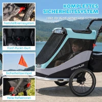 AIYAPLAY 2 in 1 Fahrradanhänger & Buggy Faltbar Kinderfahrradanhänger mit 5-Punkt Gurt Reflektoren 16-Zoll-Luftreifen Bremse(m-7)