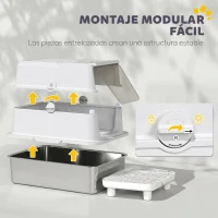 PawHut Arenero para Gatos de Acero Inoxidable XL Cerrado con Tapa Abatible Borde Alto Pala Metálica Antifugas Gris Claro(m-7)