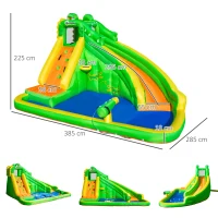 Outsunny Kids Bouncy Castle, 5 in 1 Large Crocodile Style Inflatable House Slide Basket Water Pool Gun Climbing Wall with Blower Carrybag for Kids Age 3-8, 3.85 x 2.85 x 2.25m(m-10)