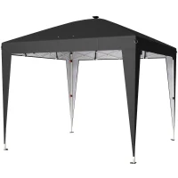 Outsunny Gazebo 3x3 m Pieghevole ad Altezza Regolabile con Luce Centrale e Telecomando, in Metallo e Poliestere, Nero(m-1)