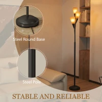 HOMCOM Modern Standing Lamp, 3-Light Upright Floor Lamps for Living Room, Black(m-7)