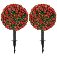 HOMCOM Artificial Rose Topiary UV Resistant, 2-Pack Fake Plants, 55 cm, Red(m-15)