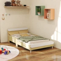 AIYAPLAY Pat pentru Copii 3-10 Ani, Jos, cu Laterale Înălțate, din Lemn, 194,8x103x60,5 cm, Alb și Culoare Lemn(m-10)