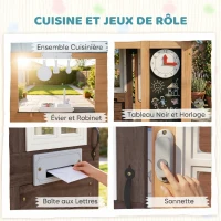 AIYAPLAY Cabane enfant extérieur en bois, maison enfant extérieure/intérieure avec chatière, cuisine de jeu, marron(m-4)