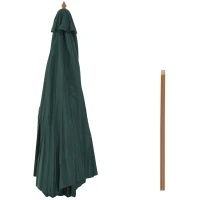 Outsunny Ombrellone da Giardino 3x2.5 m con Apertura a Corda, 8 Stecche, in Legno e Poliestere Verde Scuro(m-9)