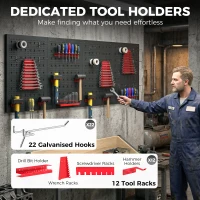 HOMCOM 38 Pcs Wall-Mounted Pegboard with 4 Boards, Garage Tool Storage Unit Black and Red(m-5)