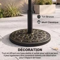 Outsunny Pied de parasol, socle parasol extérieur en résine 12 kg, pour mât de Ø 38/48 mm, Ø 44 x 34H cm, bronze(m-5)