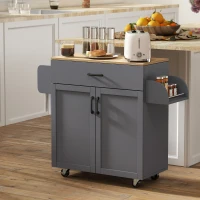 HOMCOM Isla de Cocina con Ruedas con Cajón Armario con Puertas Toallero y Especiero 105x36x85 cm Gris(m-10)