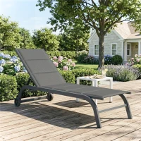 Outsunny Bain de Soleil en Aluminium, Dossier Réglable 6 Positions avec Roues, Rembourrage Intégré, 62x165x94cm, Gris Foncé(m-14)