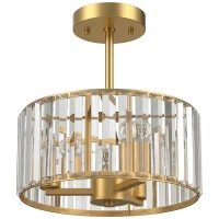 HOMCOM Semi Flush Mount Modern Crystal Chandelier Ceiling Light, Crystal Ceiling Light Fixture with E14 Base, Gold(m-1)