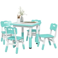 AIYAPLAY Set masă și scaune pentru copii, 5 piese cu 4 scaune reglabile 32x36x52.5-56 cm și masă 60x60x46-58 cm, verde(m-11)