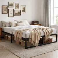 HOMCOM 4ft6 Double Bed Frame with Underbed Storage and Steel Slat Support, 32.5 cm Height, Noise-Free, Black(m-8)