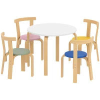 AIYAPLAY Set Tavolo e Sedie per Bambini 3-8 Anni 5 pz con Bordi Arrotondati in Legno Multicolore(m-10)