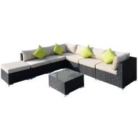 Outsunny 8 Piece Rattan Corner Sofa Set with Wide & Deep Seat, Assembled Aluminium PE Rattan Garden Furniture Set with Thick Cushions and Glass Top Table for Outdoor, Conservatory, Black(m-10)