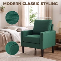 HOMCOM Accent Chair, Removable Pillow Linen Armchair with Comfy Spring Cushion for Living Room, Bedroom, Study, Dark Green(m-6)