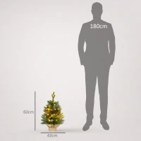 HOMCOM Sapin de Noël 60 cm arbre de Noël de table avec lumière LED, 141 pointes, pommes de pin et baies rouges, base en béton(m-3)