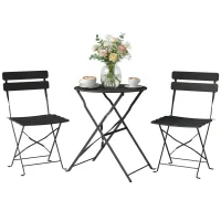Outsunny Ensemble Bistrot de Jardin 3 Pièces Table et 2 Chaises Pliantes à Lattes Double Protection Antirouille Noir(m-12)