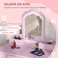 ZONEKIZ Set de toaletă pentru fetițe cu oglindă, scaun și spații de depozitare, din lemn roz(m-6)