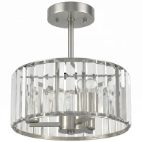 HOMCOM Semi Flush Mount Modern Crystal Chandelier Ceiling Light, Crystal Ceiling Light Fixture with E14 Base, Silver Tone(m-1)