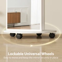 HOMCOM 2-in-1 Full Length Mirror with Storage Shelves, Floor Mirror with 4 Wheels, Coat Rack, Hooks, White(m-6)