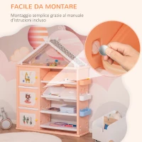 HOMCOM Armadio Cameretta, Mobile Portagiochi con 4 Contenitori, 3 Armadietti e Mensole in PE Arancione, 128x34x155cm(m-6)