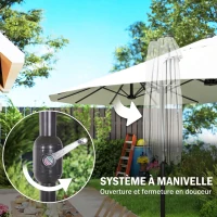Outsunny Parasol de Jardin Exterieur 4,6 x 2,7 m, Grand Parasol Double Rectangulaire avec Manivelle, Polyester 180 g/m², Crème(m-7)