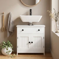 HOMCOM Waschbeckenunterschrank, modern und freistehend, mit Soft-Close-Scharnieren, Schublade und 2 Türen, Weiß(m-8)