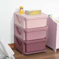 HOMCOM Organisateur de jouets pour enfants avec tiroirs à 3 niveaux, boîtes de rangement en plastique, 37 x 37 x 56,5 cm, rose(m-10)
