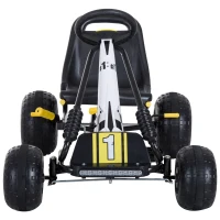 HOMCOM Vélo et véhicule pour enfants kart à pédales siège réglable frein manuel roues AR plastique acier noir jaune(m-6)