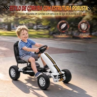 AIYAPLAY Kart a Pedais para Crianças +3 Anos com Assento Ajustável, Volante, Travão de Mão, Estrutura em Alumínio e Aço, 30 kg, Branco(m-4)