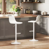 HOMCOM Set 2 Scaune de Bar cu Spătar și Suport pentru Picioare, Înălțime Reglabilă, Piele Ecologică PU, Alb(m-10)